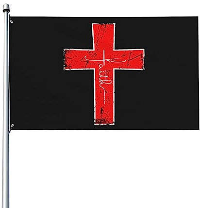 Bandera cristiana con oración, amor, cruz roja, fe, Jesucristo, colores vivos, resistente a la decoloración por rayos ultravioleta, perfecta para decoración del hogar en interiores y exteriores, panca