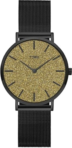 TORII Damenuhr Gold Edelstahl - rund Quarz B34BS.1G Milanaise-Armband Strichindizes wasserdicht 50 m