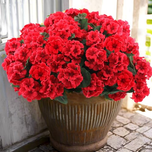 Hananona 6 paquetes de flores artificiales de geranio para exteriores, flores de geranio de seda, resistentes a los rayos UV, plantas de jardín, flores sintéticas para el hogar, cocina, centros de