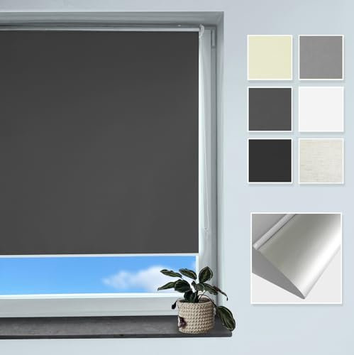 Rollmayer Verdunklungsrollo Thermorollo Klemmfix ohne Bohren, Seitenzugrollo Thermo Rollo für Fenster und Tür (Thermo-Graphit - 45 x 130 cm - BxH)