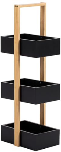 woodluv 3 Tier Robust Bamboo & MDF Bathroom Bedroom Storage Caddy Unit, Black - 25 x 18.5 x 70 (H) cm