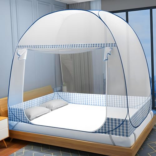 Mosquitera Cama, Mosquitera Cama Matrimonio con Cremalleras, Doble Puerta Mosquitera Plegable, Mosquitera Viaje Portatil, Mosquito Net para Habitaciones, Dormitorios, Camping, Hotel