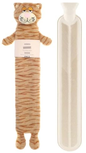 Hot Water Bottle Long with Cover 2 Litre - Fluffy Faux Fur Fleece Cover Durable Winter Warm - Natural Rubber- Pain Relief Therapy Waist & Neck Hot Water Bottle Adults and Kids (Cat)