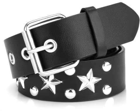 Caybats Y2K Nietengürtel Unisex in Schwarz, Punk Gürtel Nieten 110CM,PU Leder Y2K Belt für Damen und Herren,Punk Ledergürtel für Gothic, Hip-Hop und Rock Outfits