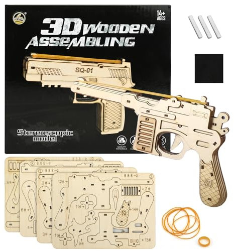 CutitiUU 3D Kinder-Gummipistole aus Holz,3D Holzpuzzle Erwachsene Gummiband Spielzeug,Spielzeug Gewehr Modellbausatz Holz,DIY Holz Waffe Puzzles Basteln Geschenkidee Spielzeug (B)