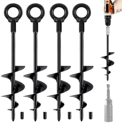 BOOSHMall Kit d'ancrage au Sol 4 pièces pour Trampoline, Ancrage au Sol Piquet de Fixation, pour Tentes, Auvents, Abris, Abri de Jardin