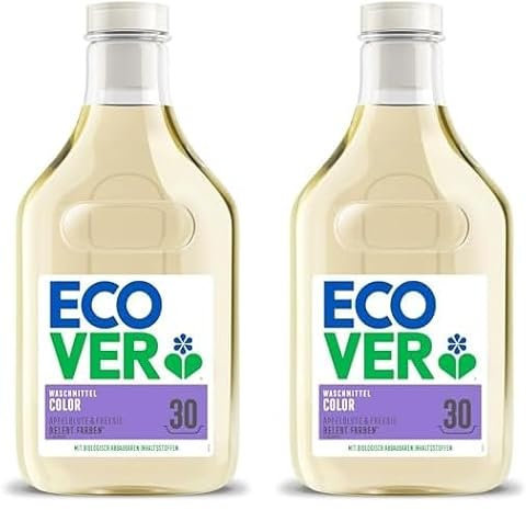 Ecover Bio, Farbwaschmittel Apfelblüte & Freesien, Farbwaschmittel zum Konservieren und Schützen von Kleidung, 30 Ladungen, 1.5L (Packung mit 2)