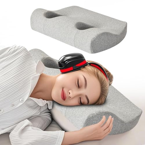 LQJHDM Piercing Kissen mit Ohr Loch | Kissen Seitenschläfer Memory Foam Kopfkissen Ohrkissen Piercing Kissen Pillow | Piercingkissen Ohrkissen mit Loch | Geeignet für Seitenschläfer (Hellgrau)
