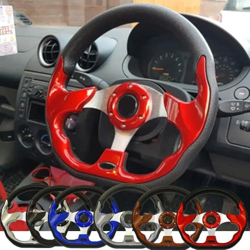 ZQINGQING Sportlenkrad Universelles 13 320mm Rennsportwagen-Lenkrad mit Hupenknopf aus Kohlefaser Holzlenkrad(White)