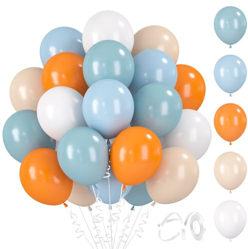 BlooMoo 60 Stück Luftballons Blau Orange, 12 Zoll Latex Luftballons Blau Orange Weiß, Party Ballons Set, für Geburtstag Hochzeit Party Dekoration