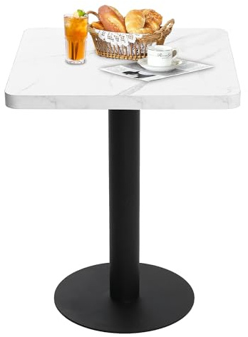 Mingone Esszimmertisch Quadratischer Küchentisch für 2 Personen, Ø60 cm | Küchentisch mit Marmoroptik - Tischplatte aus MDF & Metallgestell - Für Küche, Esszimmer, Balkon, Wohnzimmer Weiß
