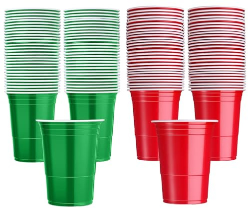 HIXNUG 100pcs Christmas Reusable Plastic Cup 2oz Red Green Party Cups for Dinner Birthday Christmas Table Decorations