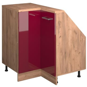 Vicco Eck-Küchenschrank für Dachschrägen R-Line, Rot Hochglanz, 75.6 cm mit 1 Tür, geeignet für schräge Wände und Variable Küchenmontage