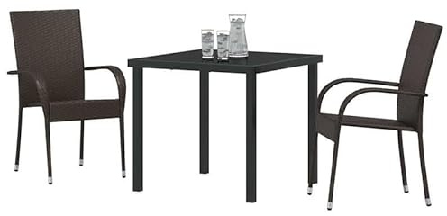 Eleganz Garten Essgruppe 3-teilig aus pulverbeschichtetem Stahl - langlebige Gartensitzmöbel für Terrasse & Garten - braun