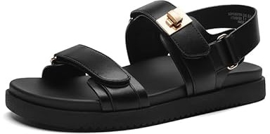 DREAM PAIRS Womens Flat Walking Sandals Arch Support,Size 5,Black