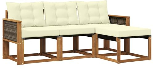 vidaXL Outdoor-Sofagarnitur mit Kissen 4 pcs Natur und Creme, Garten-Sofa, modernes Lounge-Set für draußen, haltbar, gemütliche Terrasse-Sitze für jeden Anlass
