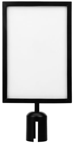SEWACC Stanchion Sign Holder, A4 Vertical Double Sided Sign Frame for Retractable Belt Post, Metal Poster Display Stand for Queue Barriers, Crowd Control, Commercial Use (black)