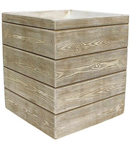 AnaParra Jardinera Cuadrada Moderna en hormigón aligerado para Exterior Madera 40X40X48cm. Natural Musgo Verde