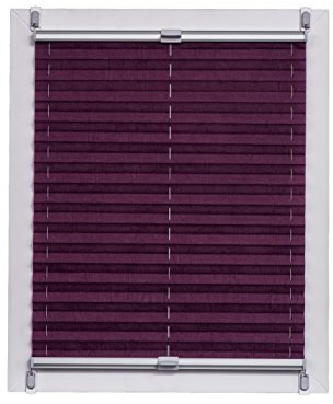 Sunlines Plissee Made in Germany, Tageslicht, Echtcrush, Violett, Klemmfix, Silbergraue Schiene, 120 x 150, Stoff, Pflaume, 120 x 2.3 x 150 cm