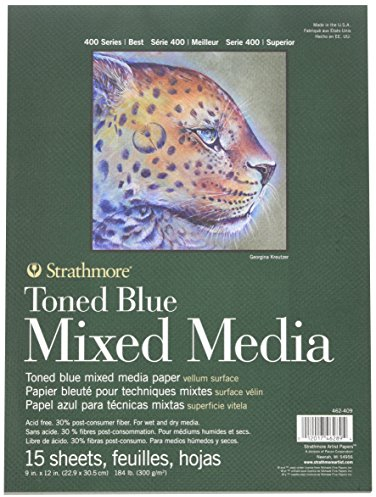 Strathmore (462-409 400 Series Toned Blue Mixed Media Pad, Papier, stahlblau, 9x12, 15