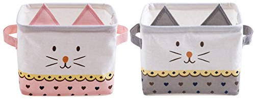 Inwagui Klein Aufbewahrungsbox 2er Set Faltbare Wasserdicht Regalkorb Lagerung Korb für Baby Spielzeug, Kosmetika, Kinderzimmer, Bad - Nette Katze, Rosa&Grau