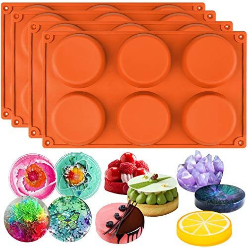 musykrafties 6-Cavity Mini Disc Cake Pie Custard Tart Resin Coaster Silicone Mould Taper 4-Count