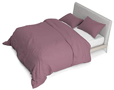 Italian Bed Linen Housse de Couette “Satin” en Coleur Unie, 100% Coton, 100, Vieux Rose, Double