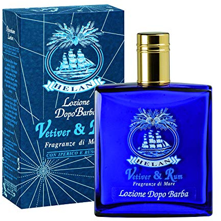 Helan, Vetiver & Rum - Apres Rasage Homme Frais et Délicat, Lotion Tonique Visage - Baume Barbe Liquide Parfumé Idéal pour Soin Barbe Homme et Visage, Protège contre Irritations, 100 ml, Made in Italy