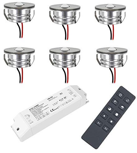 VBLED® 3W LED Mini Spot Einbaustrahler Einbauleuchten IP65 wassergeschützt - 700mA 190lm warmweiß (3000 K) (6-er Set mit Funk Netzteil) [Energieklasse A+]
