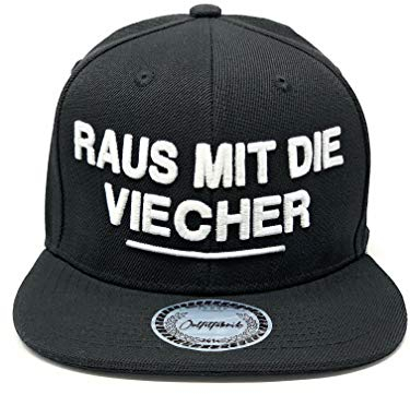 Outfitfabrik ♥ Snapback Cap Raus mit die Viecher in schwarz mit 3D-Stick in weiß (Lifestyle, Provokation, Statement, lustige Sprüche) für Männer und Frauen, One Size, verstellbar
