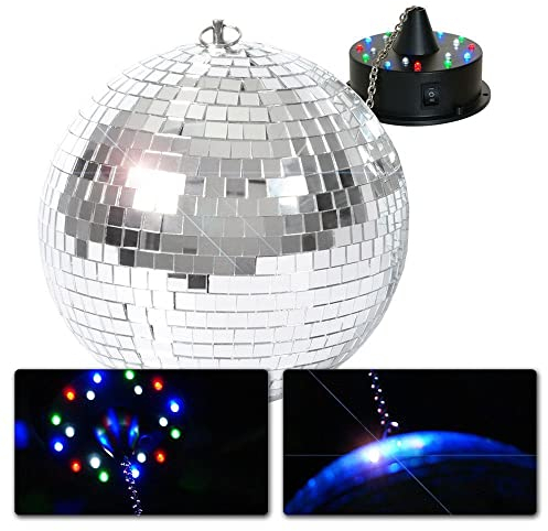 BeamZ MB30 - Discokugel mit Motor und LED, 30 cm Diskokugel mit Antrieb, Batterie, Disco Ball, Spiegelkugel mit stabiler Metallöse, Discokugel Deko für Clubs, Bars Discos und Events