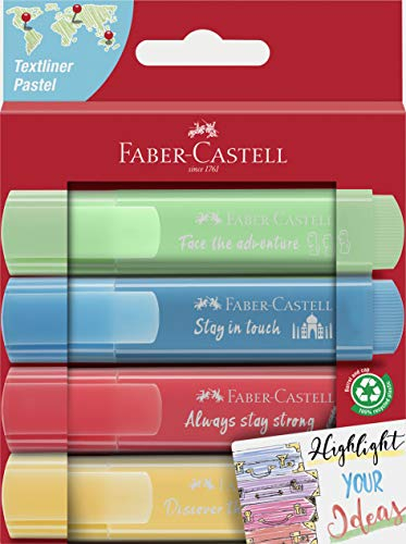 FABER-CASTELL 254625 - Textmarker Set TL 46, 4er Etui, Pastell Farben, mit langlebiger Keilspitze, Strichbreite 1-5 mm
