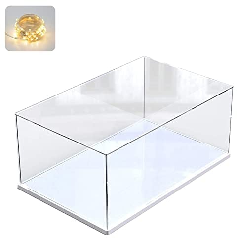 Acryl Vitrine Plexiglas Box Acrylbox Schaukasten Transparent für Lego Millennium Falcon 75375 für Lego Friends Cafe 21319 42204 76274, Display Case Cabinet für Autos mit Led, Weiß Innen 35x25x15 cm