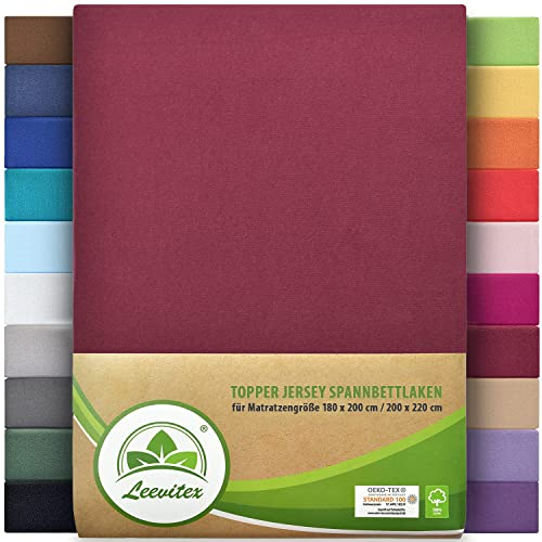 leevitex® Premium Topper Spannbettlaken 180x200–200x220 cm | 18 cm Steghöhe – für Topper & Boxspringbett | 100% Mako-Jersey-Baumwolle | ÖKO-TEX Zertifiziert | 170 g/m² | Weinrot/Bordeaux