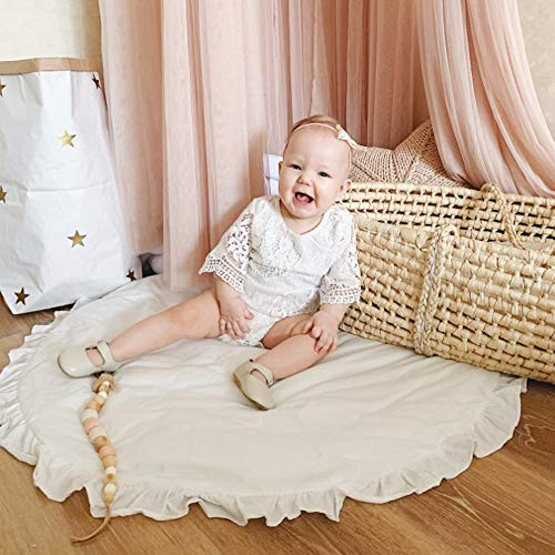 Baby Krabbeldecke, Rund Spielmatte aus Baumwolle, Weicher Teppich Spieldecke für Baby, 2cm Dick, 100 x 100 cm (Weiß)