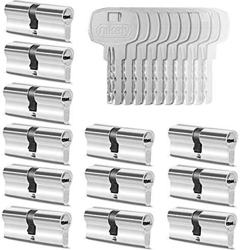 GERCAR 12x Schließzylinder gleichschließend 12 Profilzylinder 35/35 inkl. 60 Schlüssel - 70 mm - Doppelzylinder Türschloss Zylinderschloss gleichschliessendes 12er Set - Länge: 70mm, A:35 B:35