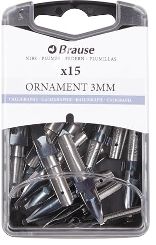 Brause 152030B - Packung mit 15 Ornamentfedern 3mm, mit Reservoir, für Überschriften und Ornament, ideal für Kalligraphie, 1 Box