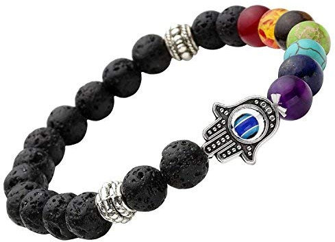 Frienemy Presents 7 Chakra böse Auge Lava Stein Armband schwarz heilung Energie Stein Reiki unisiex Armband #Frienemy-058