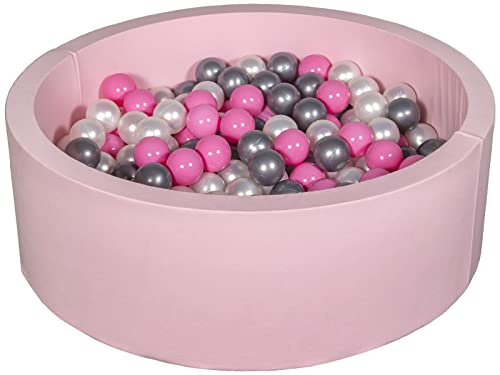Velinda Piscine à balles pour Enfant, Aire de Jeu + 200 balles Rose (Couleurs des balles: Perle, Rose Clair, Argent)