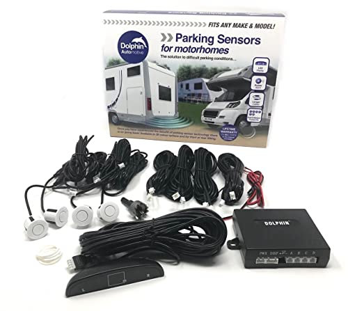 Dolphin MPS450 - Sensores de aparcamiento inversos para autocaravana o autocaravana con pantalla LED y zumbador de audio, color negro, plateado, blanco, gris (negro mate)