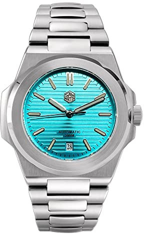 San Martin Luxury Business Diver Herrenuhren Saphirglas Retro Classic Edelstahl Herren Automatik Mechanische Uhren 20Bar Luminous PT5000 Armbanduhr (Sky Blue), SN076