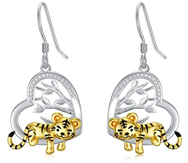 LONAGO Orecchini Tigre 925 Sterline D'argento Albero Della Vita con Simpatico Tigre Orecchini Pendenti Gioielli per le Donne