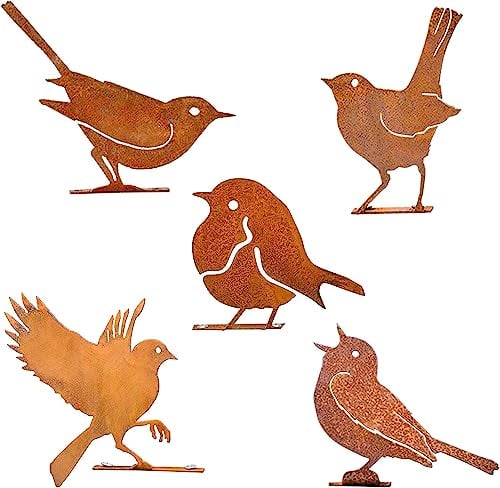 Reagia 5pcs Rusty Birds with Screws Birds Garden Silhouette Decoration Decorative Rusty Metal Garden Yard Art Metal Birds Bird Ornaments Patio Yard Landscape