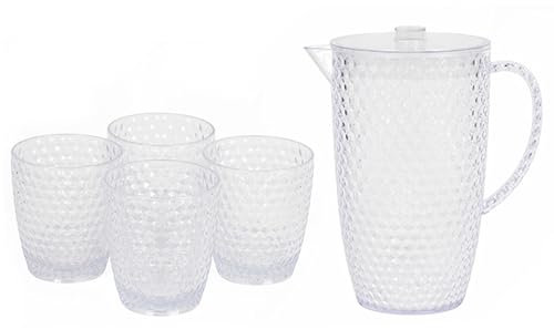 Cambridge COMBO-7984A Fete Serving Jug and Tumbler Set – 5-Piece Picnic Set, BPA-Free Plastic Pitcher with Drinking Cups, Indoor or Outdoor Use, Ideal for Parties, Camping and Children, Diamond Design