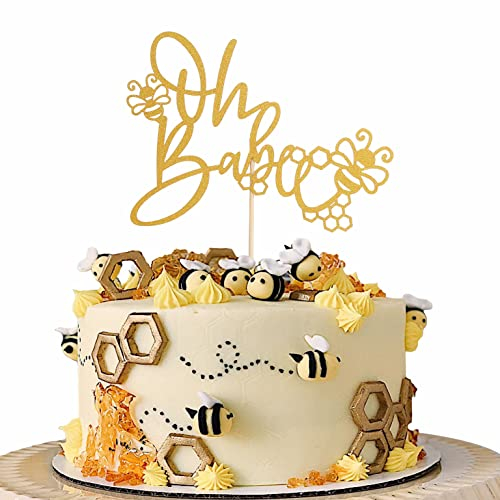 Bee Oh Babee Gold Glitter Bumble Bee Cake Topper - Boy Girls Baby Birthday Cake Topper für Baby Shower/Gender Reveal