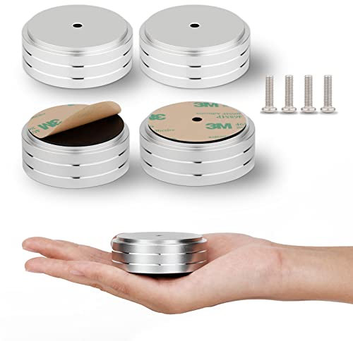 Monosaudio Audio Isolation Feet Aluminum Amplifier Feet 58*22MM Turntable Isolation Pad with 3M Adhesives/Non-Slip Rubber Ring/M4 Screw for Audio,Speakers,Subwoofers, Turntable,Amplifier,DAC(Silver)