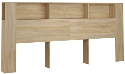 vidaXL Bett Kopfteil mit Ablagen Kopfteil-Regal Wand-Kopfteil Bücherregal-Kopfteil Betthaupt Bettkopfteil Schlafzimmer Sonoma-Eiche 220x18,5x104,5cm