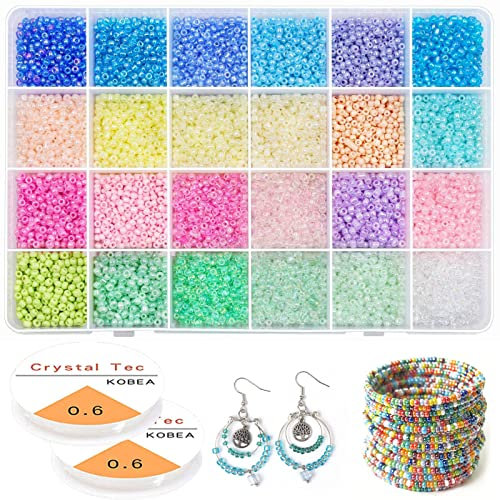 9600 Stück 3mm Perlen für Armbänder Pastell, 8/0 Rocailles Perlen Mini Glasperlen zum Auffädeln Bastelperlen für DIY Halskette Ohrringe Schmuckherstellung und Handwerk