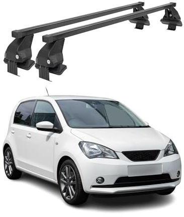 OMAC Menabo Dachträger für Seat MII 2011-2021 Stahl Schwarz | DIN 75302:2019 & ISO/PAS 11154:2006 geprüft, Abschließbar, City-Crash-getestet, bis 50 kg Traglast, Querträger, Grundträger