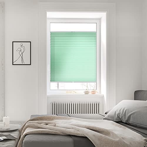 Lichtblick Plissee Klemmfix nach Maß, ohne Bohren, verspannt, Hitzeschutz, Blickdicht, Made in Germany, Thermoplissee - Hellgrün 70 cm x 130 cm (B x L)